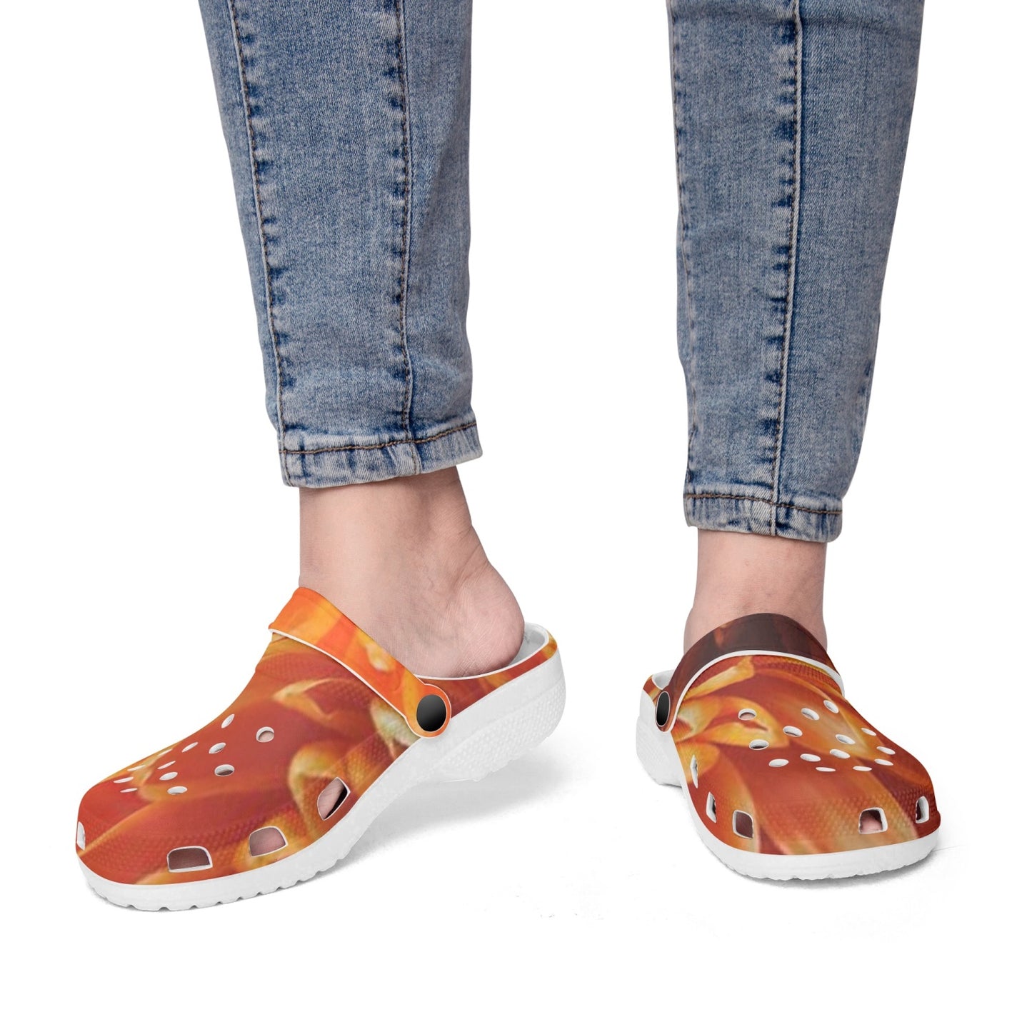 Orange Chrysanthemum 413. All Over Printed Clogs