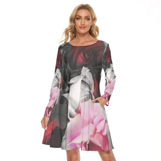 Roses Fade All-Over Print Women's Crew Neck Dress