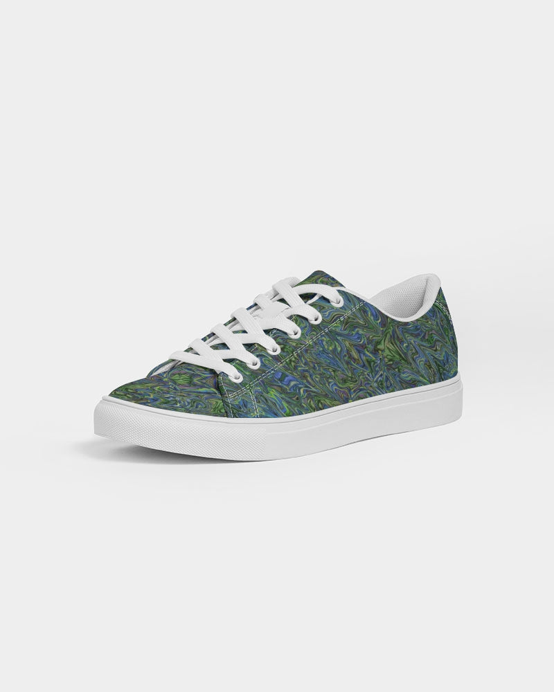 Blue Green Liquid Marbling Men's Faux-Leather Sneaker