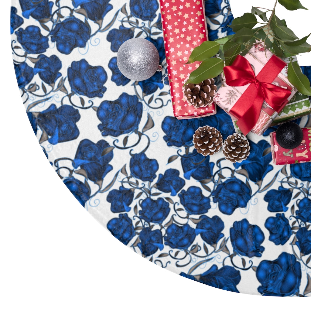 Blue Roses Christmas Tree Skirts