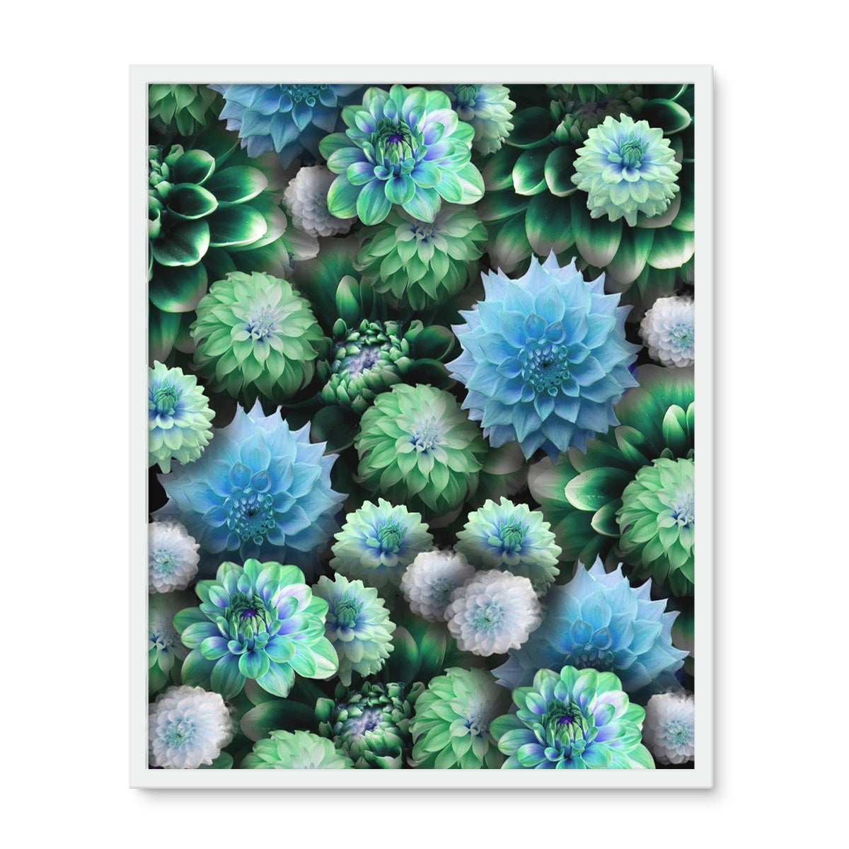 Blue Green Dahlias Framed Photo Tile