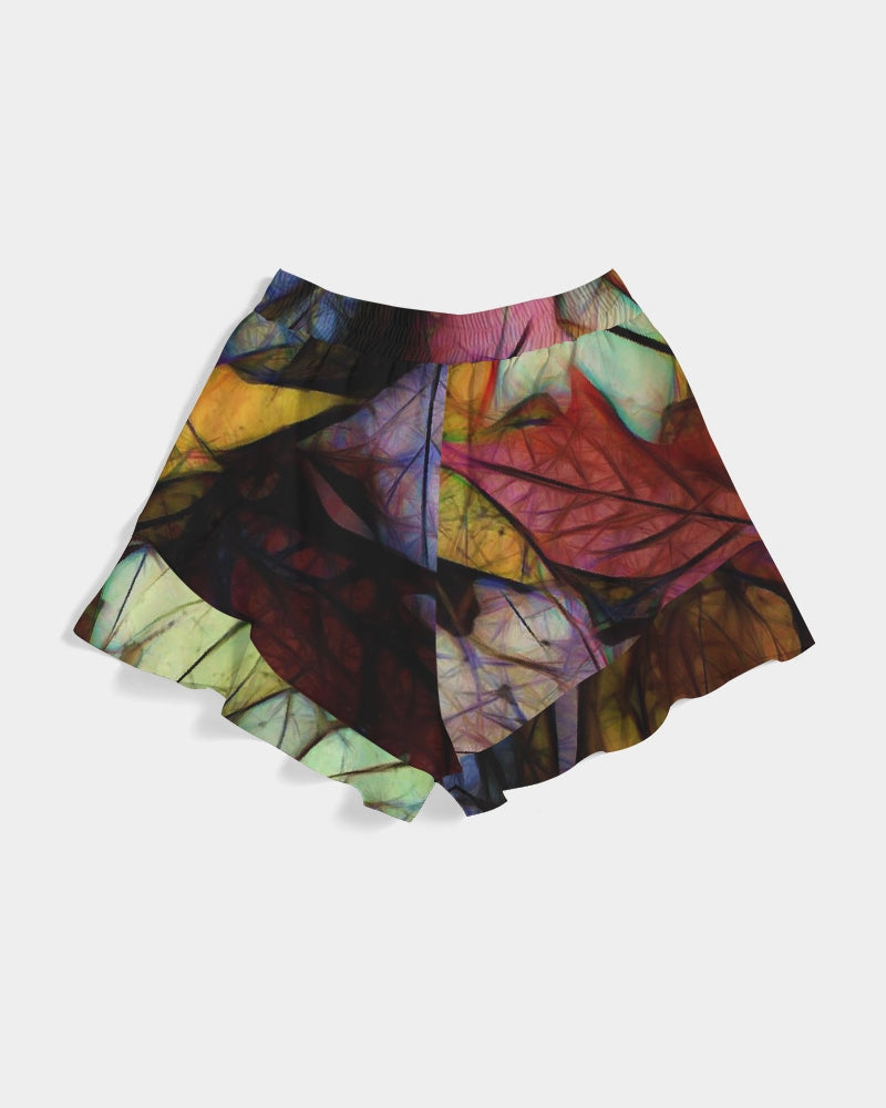 Fall Leaves Abstract Women's Ruffle Shorts