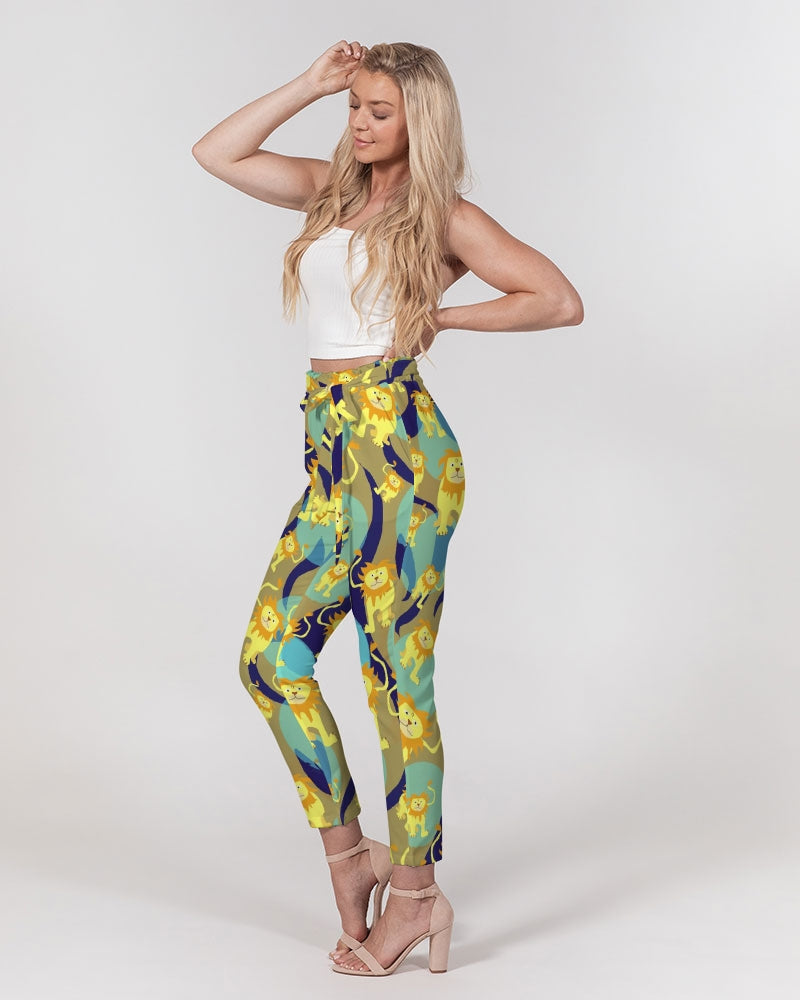 Lion Pattern Women's Belted Tapered Pants