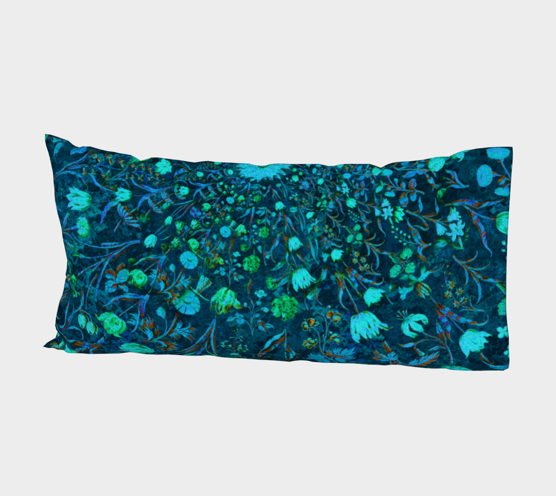 Blue Green Medieval Flowers Bed Pillow Sleeve