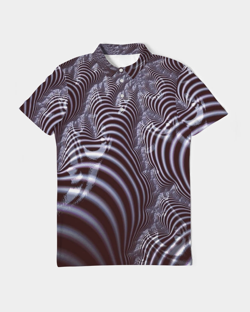 Black and White Spiral Fractal Men's Slim Fit Short Sleeve Polo