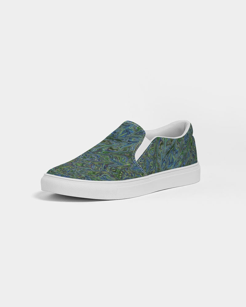 Blue Green Liquid Marbling Women's Slip-On Canvas Shoe