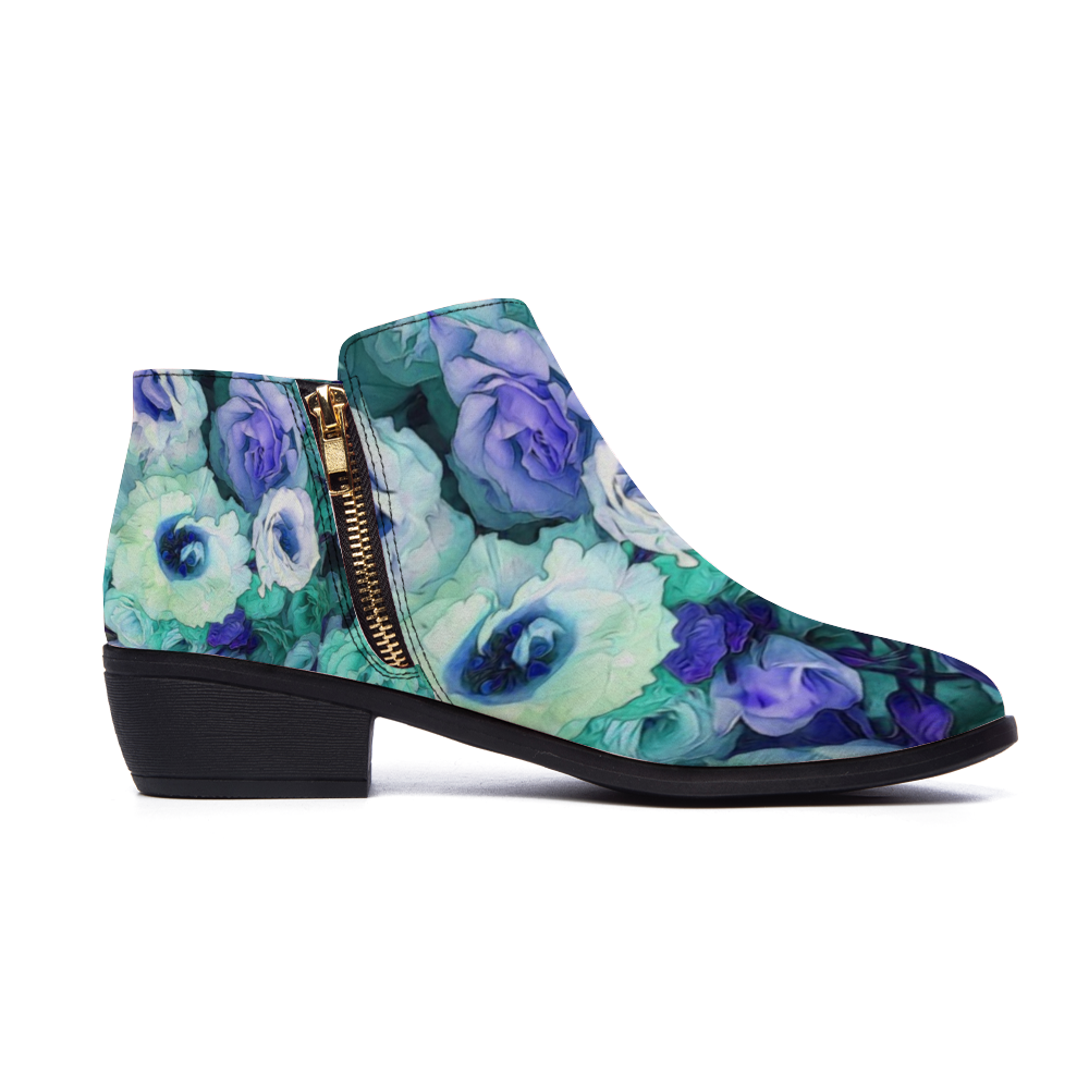 Aqua Flower Kaleidoscope Custom Round Toe Boots Fashion Unisex All Over Print Shoes