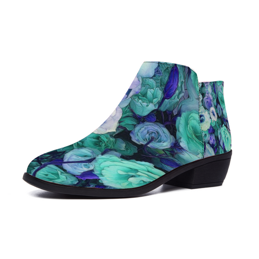 Aqua Flower Kaleidoscope Custom Round Toe Boots Fashion Unisex All Over Print Shoes