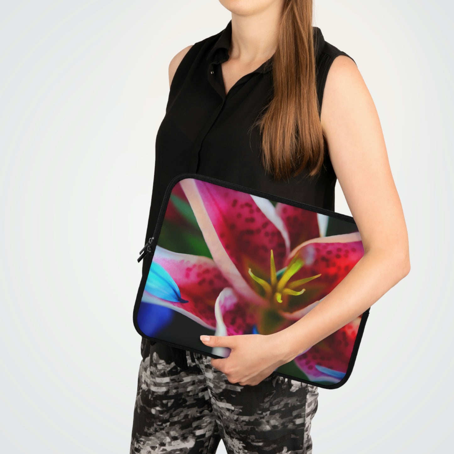 Blue Petals On a Pink and White Lily Laptop Sleeve