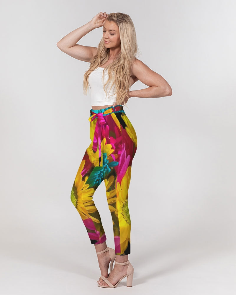 Bright Spring Daisies Women's Belted Tapered Pants