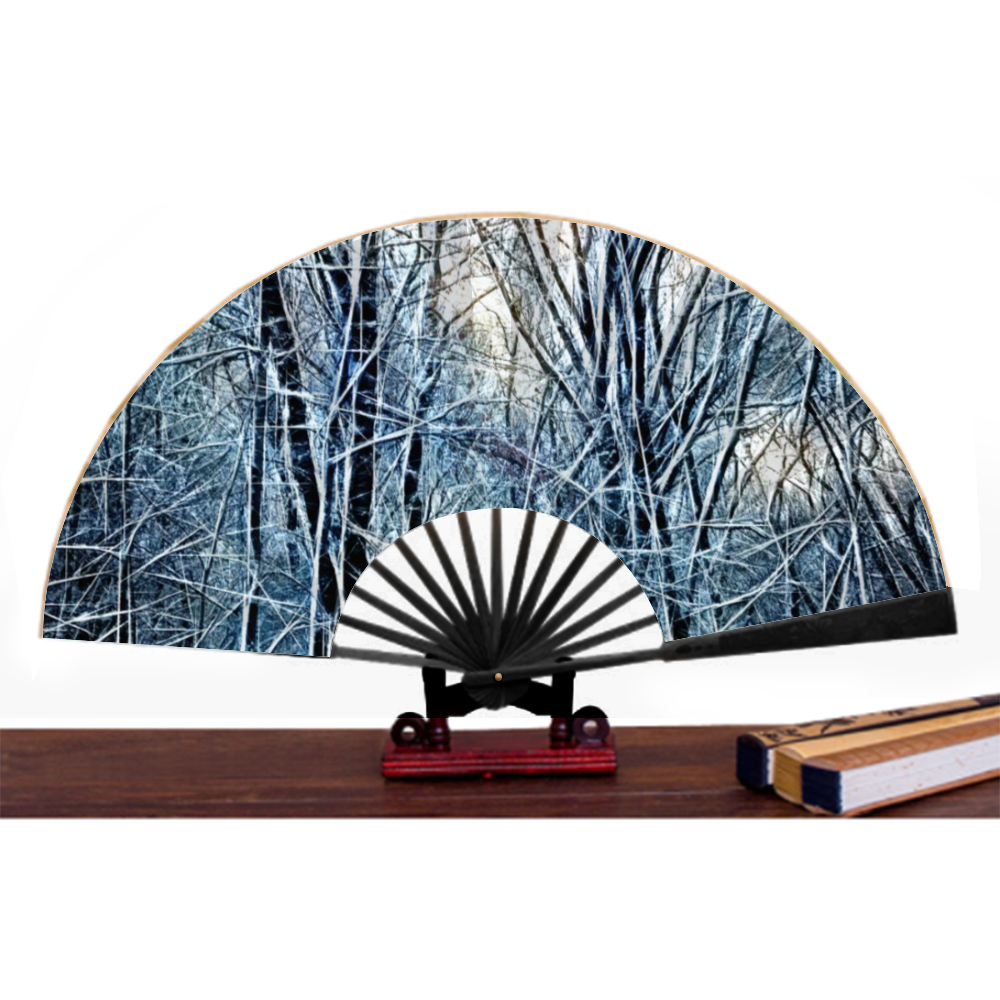 4 Oclock Winter Landscape Double-side Custom Spun Silk Fan Retro Hand-held Folding Fan