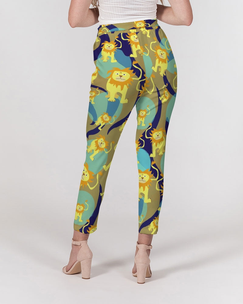 Lion Pattern Women's Belted Tapered Pants