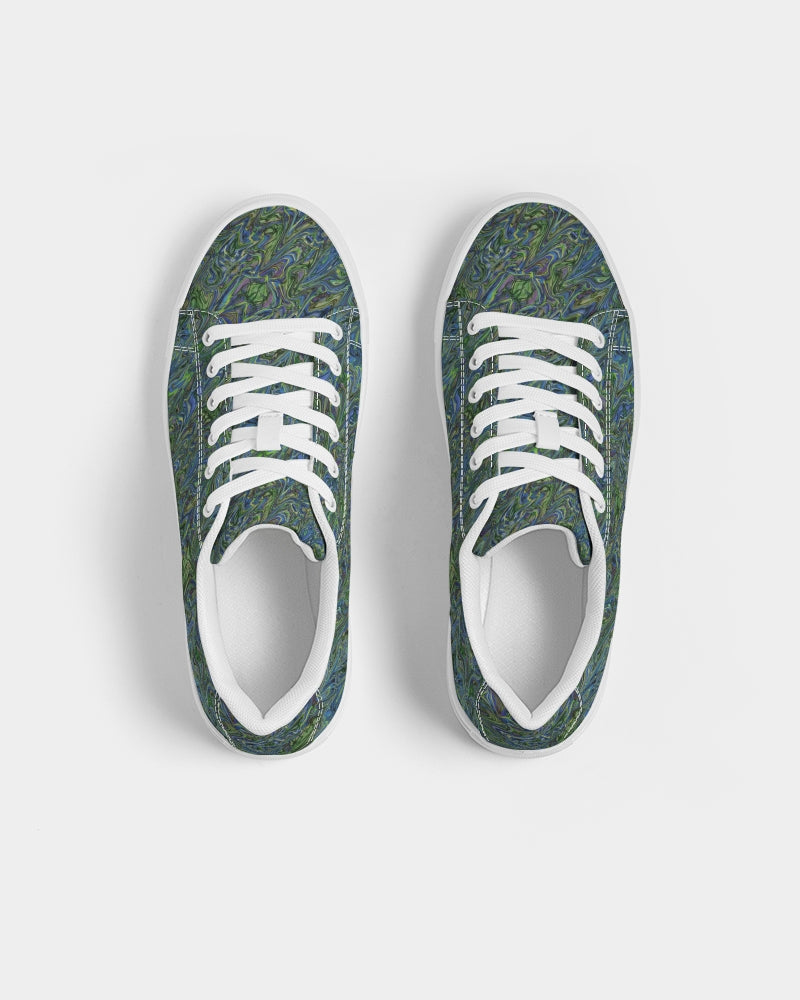 Blue Green Liquid Marbling Men's Faux-Leather Sneaker