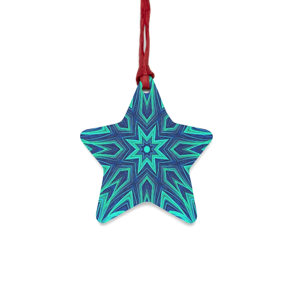 Blue Ice Fractal Kaleidoscope Wooden Christmas Ornaments