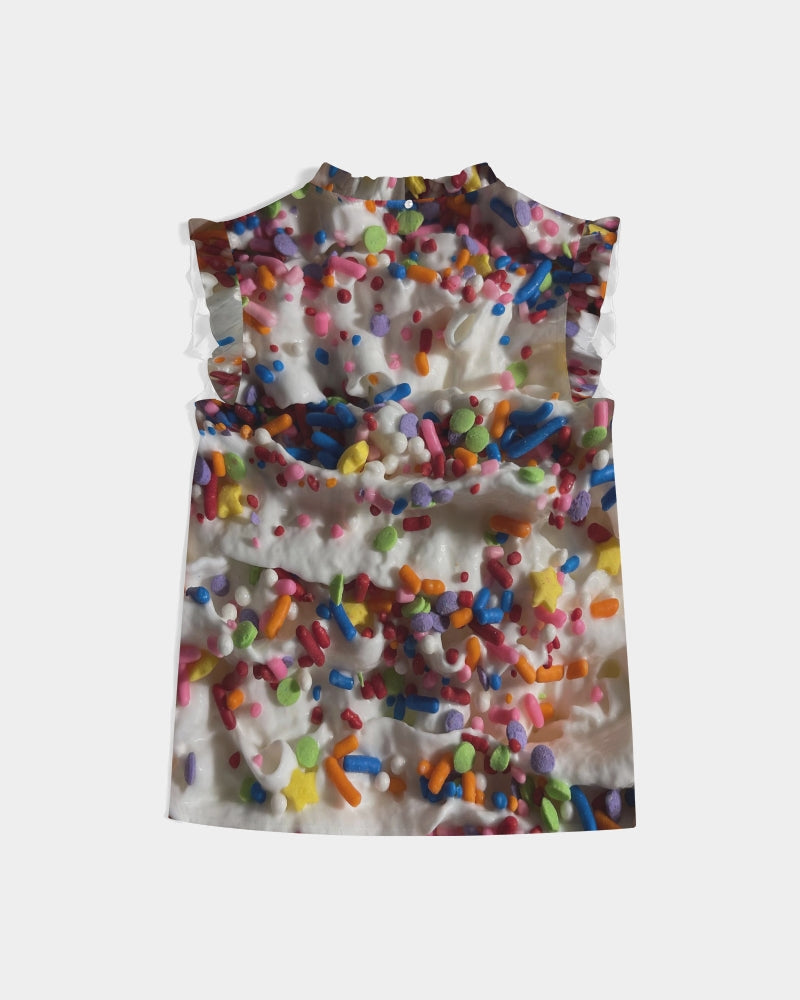 Rainbow Sprinkles On Whipped Cream Women's Ruffle Sleeve Top