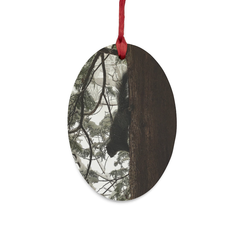 Squirrel on a Snowy Tree Wooden Christmas Ornaments