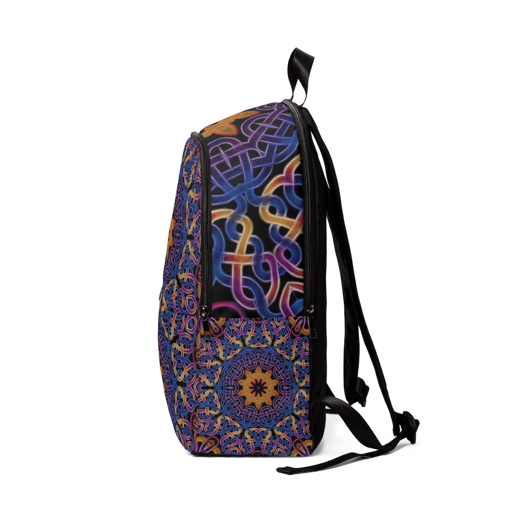 Blue Gold Celtic Kaleidoscope Unisex Fabric Backpack
