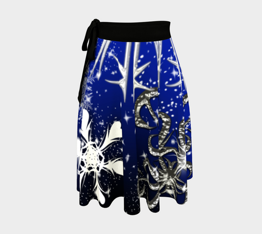 Snowflakes Collage on Blue Wrap Skirt