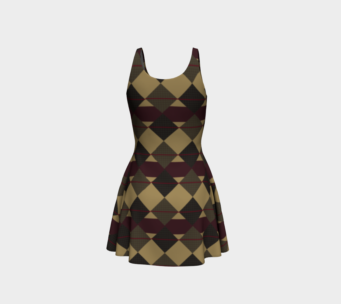 Checkered Brown Plaid Flare Dress