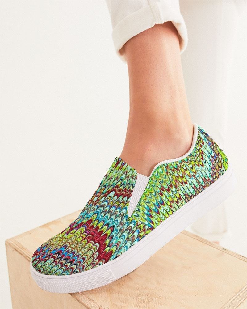 Cool Green Marbled Women's Slip-On Canvas Shoe