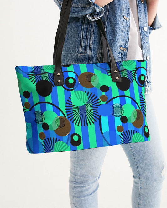 Blue Green Stripes and Dots Stylish Tote