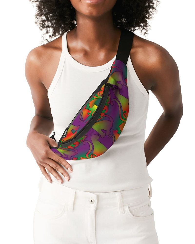 Abstract Rainbow Cats Pattern Crossbody Sling Bag