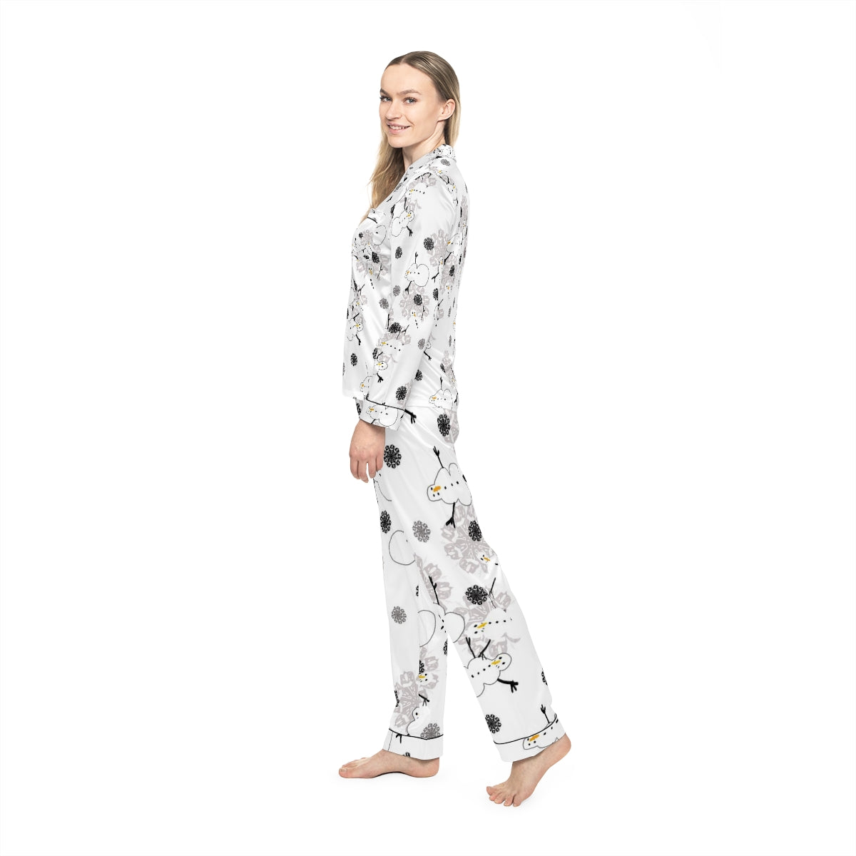 Snowman Pattern Women's Satin Pajamas (AOP)