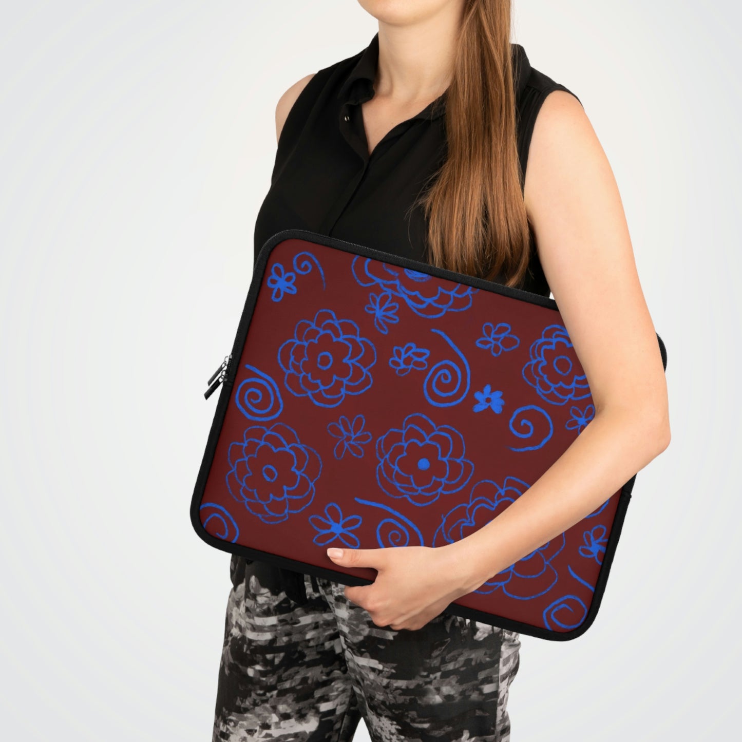 Blue Flower Drawing Laptop Sleeve