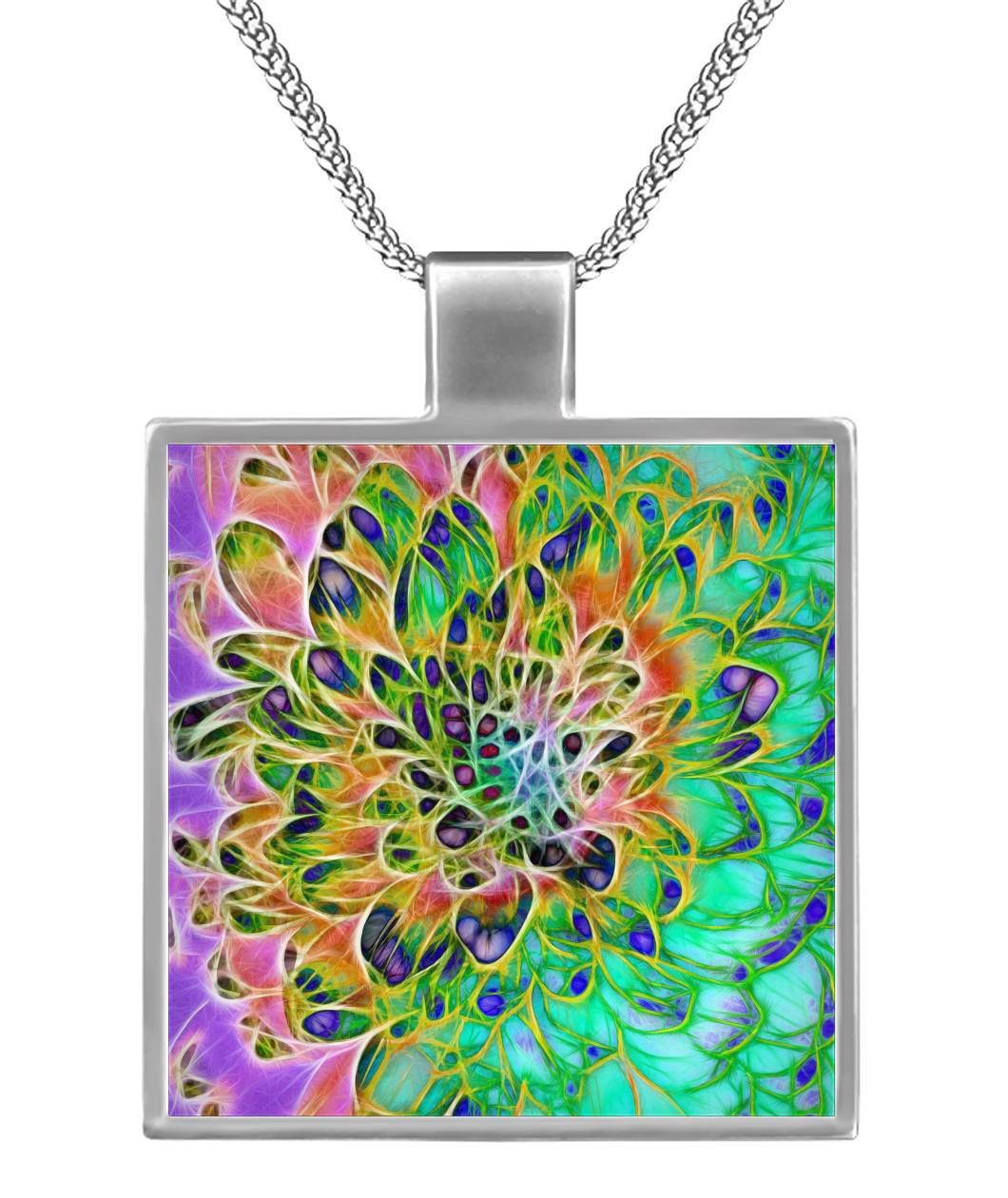 Abstract Chrysanthemum Square Necklace Square Necklace