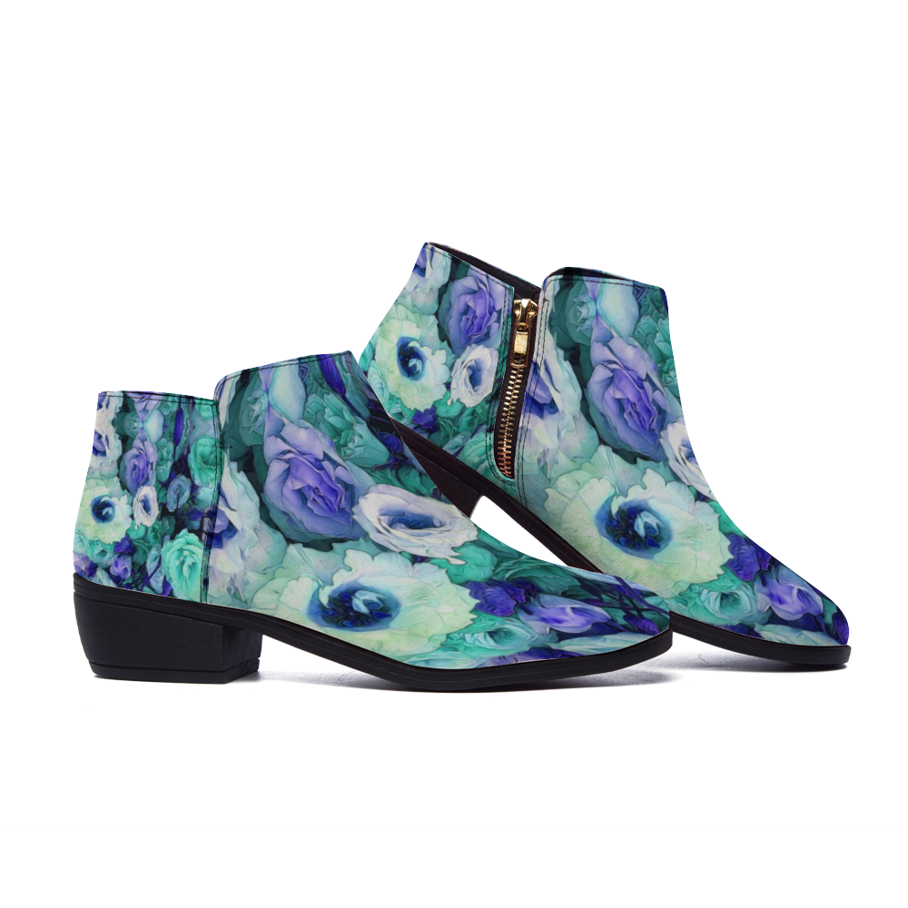 Aqua Flower Kaleidoscope Custom Round Toe Boots Fashion Unisex All Over Print Shoes