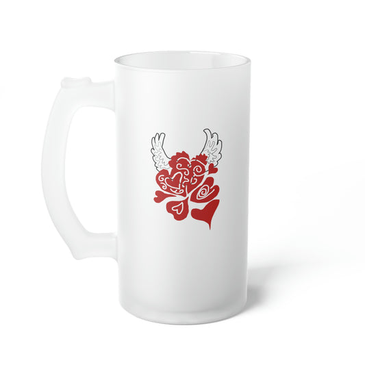 Hearts and Wings Frosted Glass Beer Mug