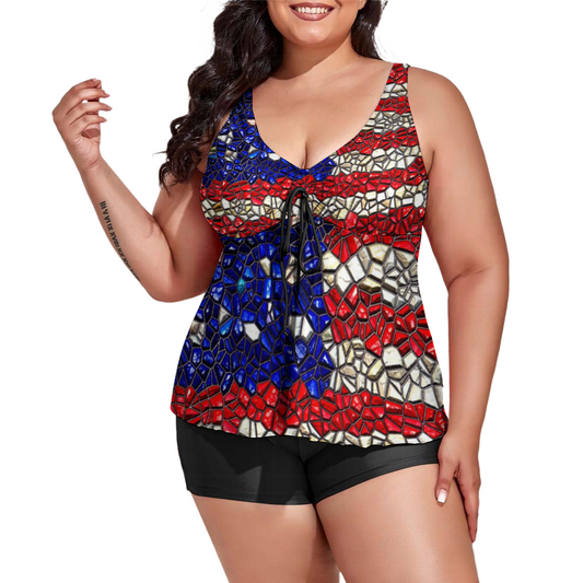 American Flag Mosaic Custom Women's Plus Size Two Piece Swimsuit Stylish Swimwear