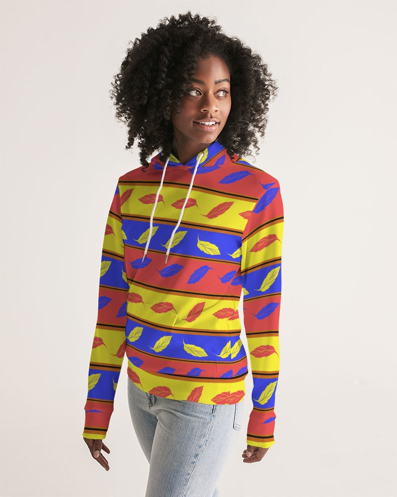 Red Yellow and Blue Leaf Stripes Women's Hoodie