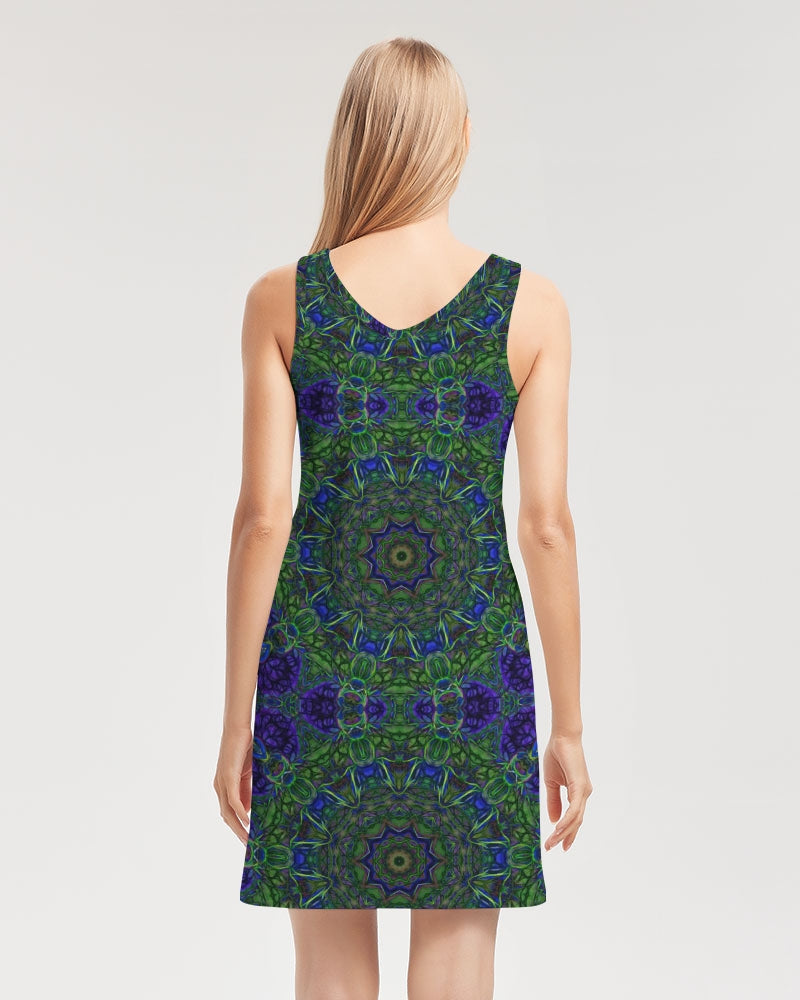 blue Green Ribbon Kaleidoscope Women's Rib Knit V Neck Mini Dress