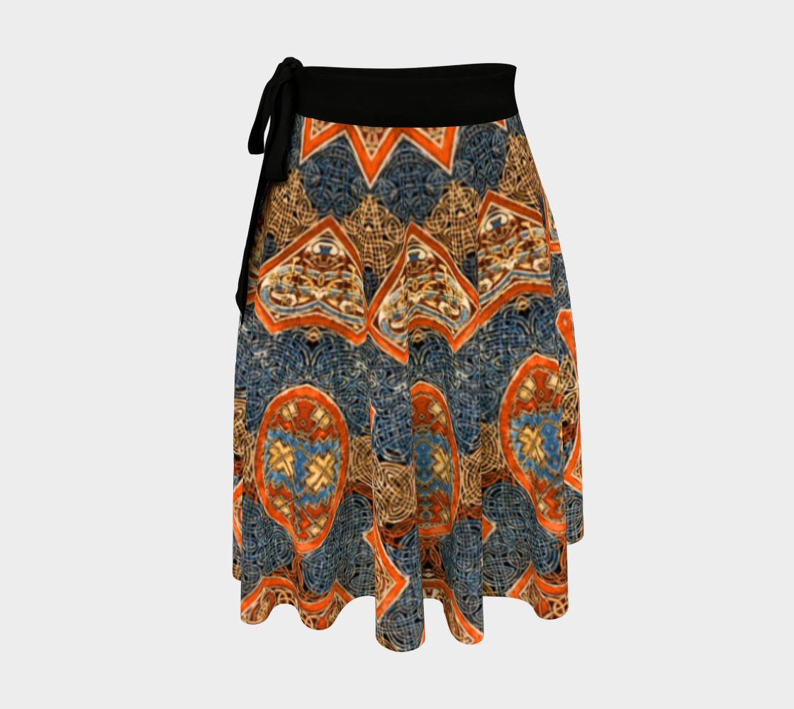 Blue Orange Vintage Geometric Wrap Skirt