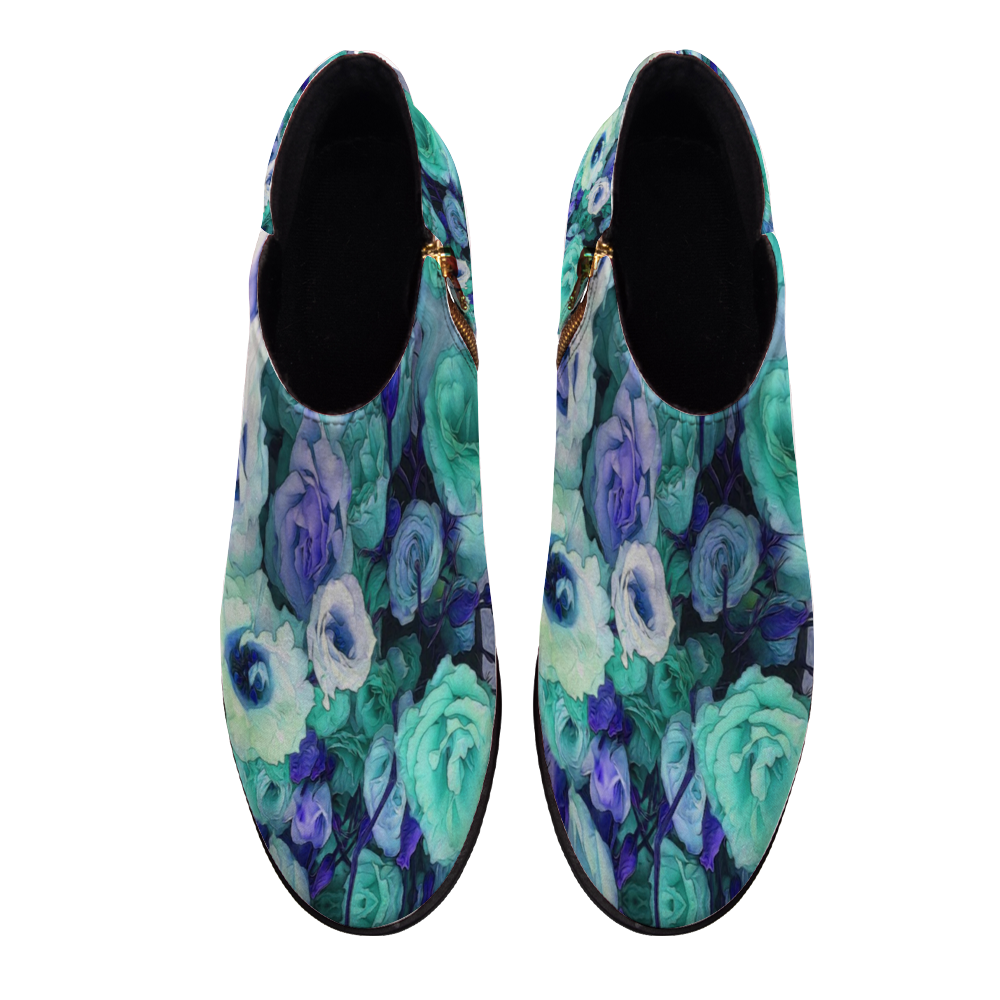 Aqua Flower Kaleidoscope Custom Round Toe Boots Fashion Unisex All Over Print Shoes