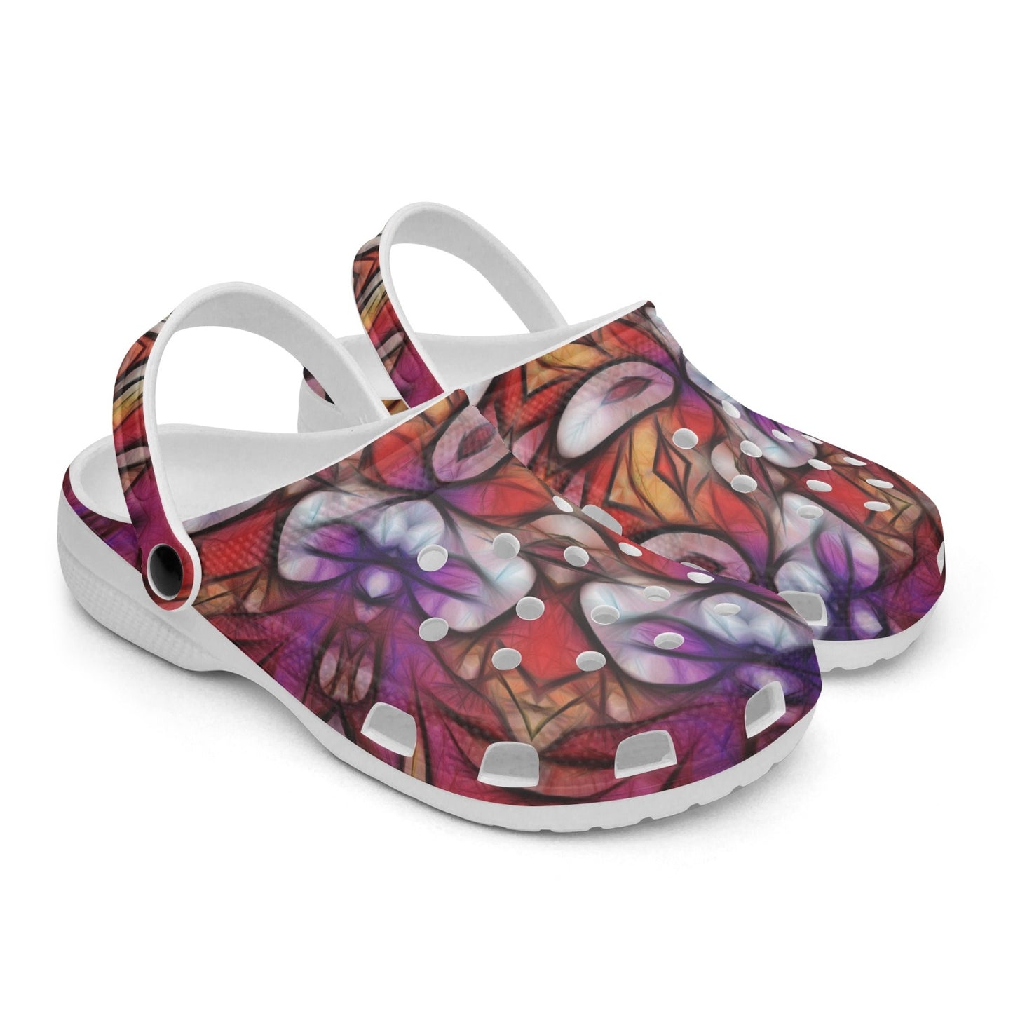 Red Orange Purple Kaleidoscope 413. All Over Printed Clogs