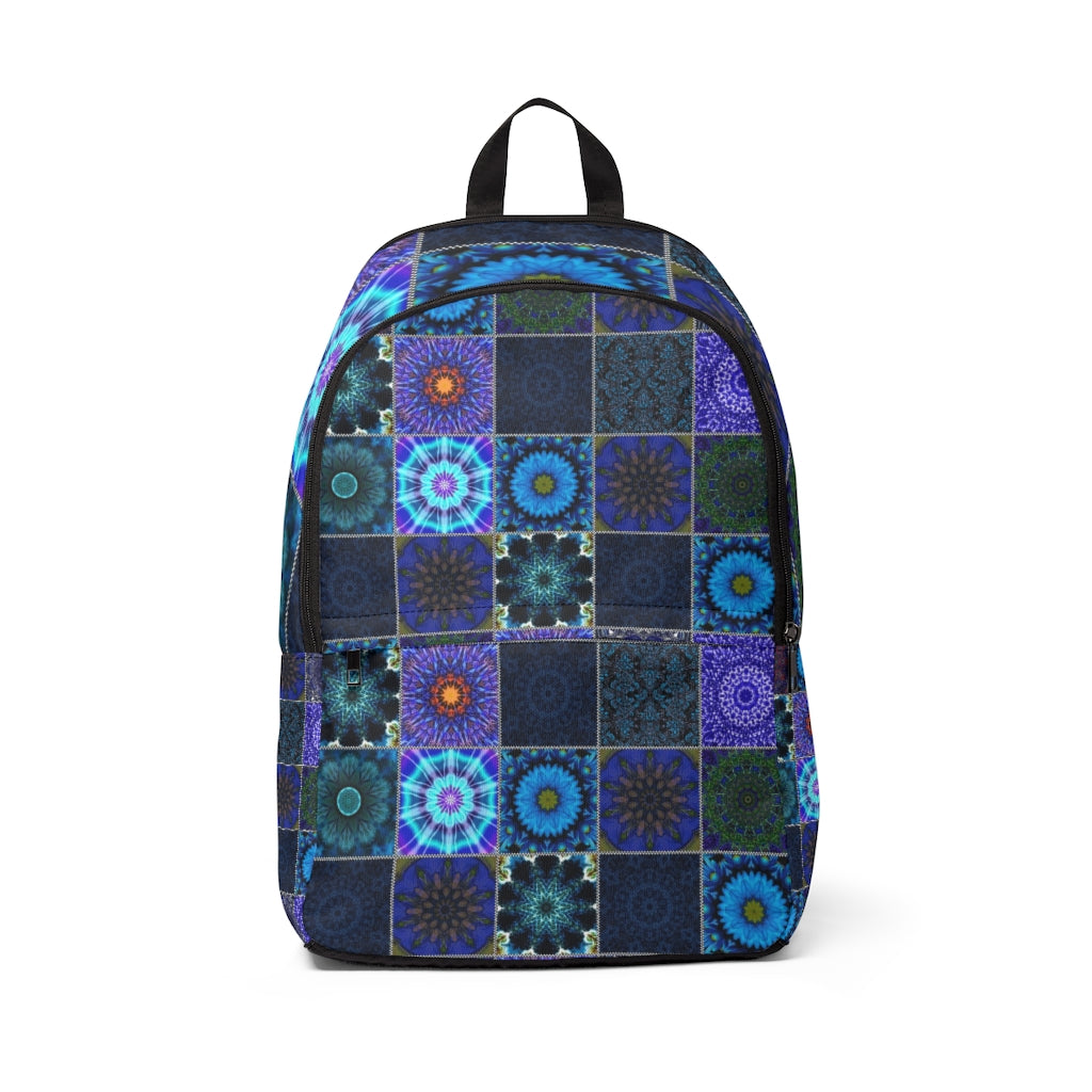 Blue Crazy Quilt Unisex Fabric Backpack