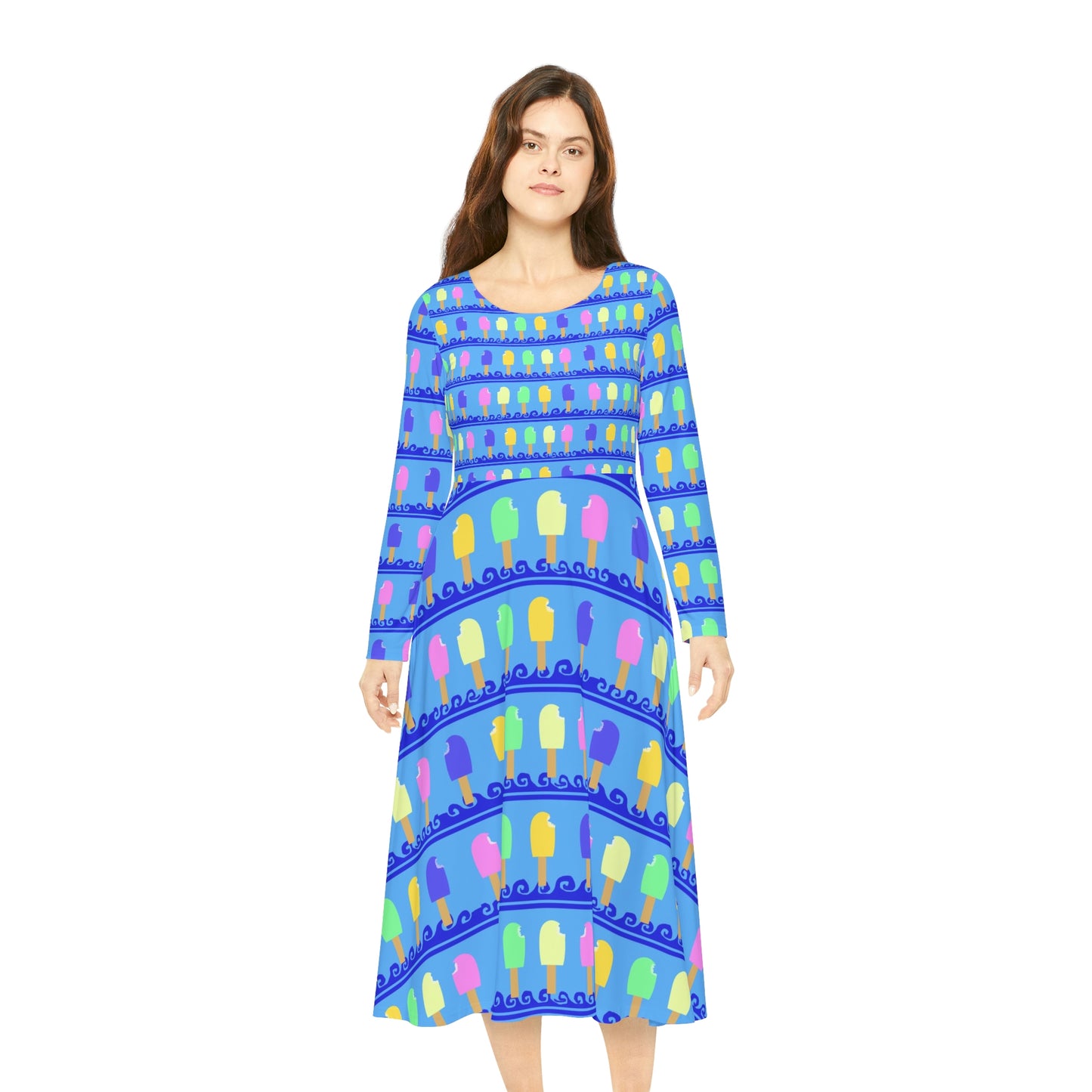 Ice Cream Bar Pattern Women's Long Sleeve Dance Dress