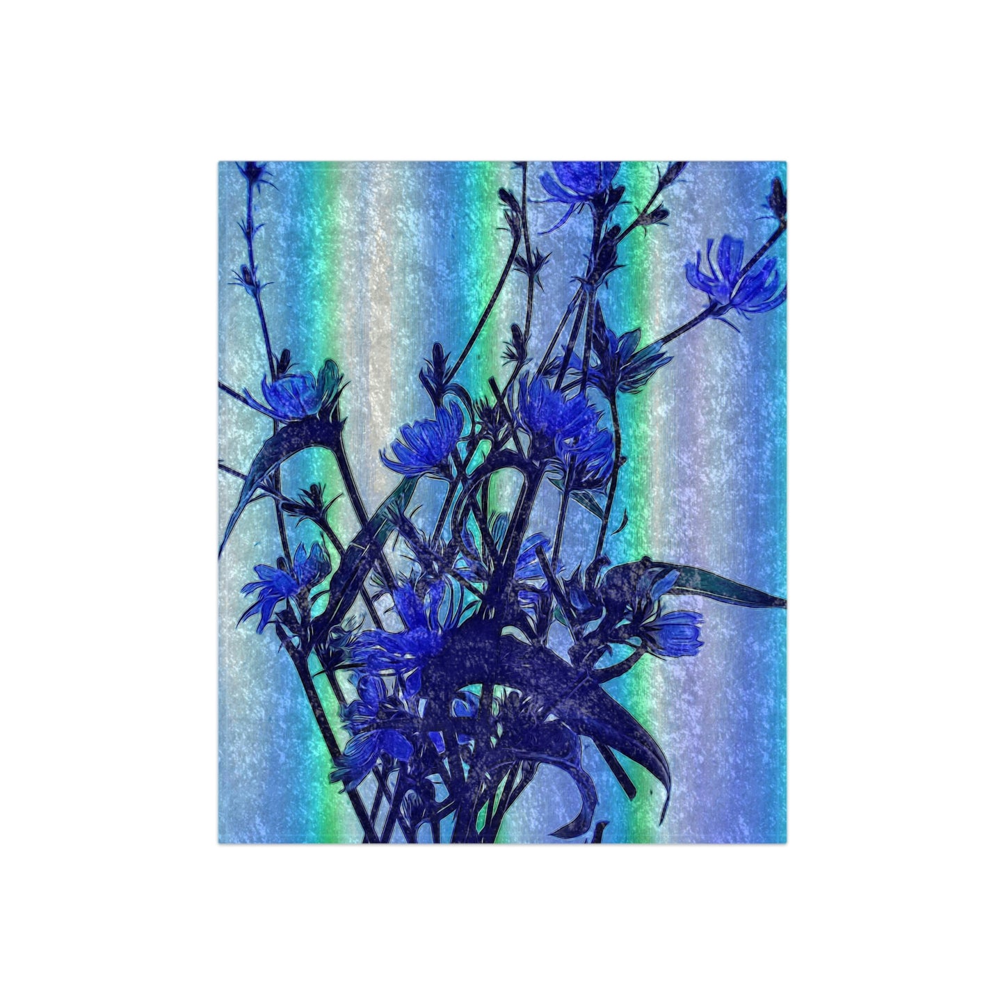 Blue Wildflowers on Backlight Crushed Velvet Blanket
