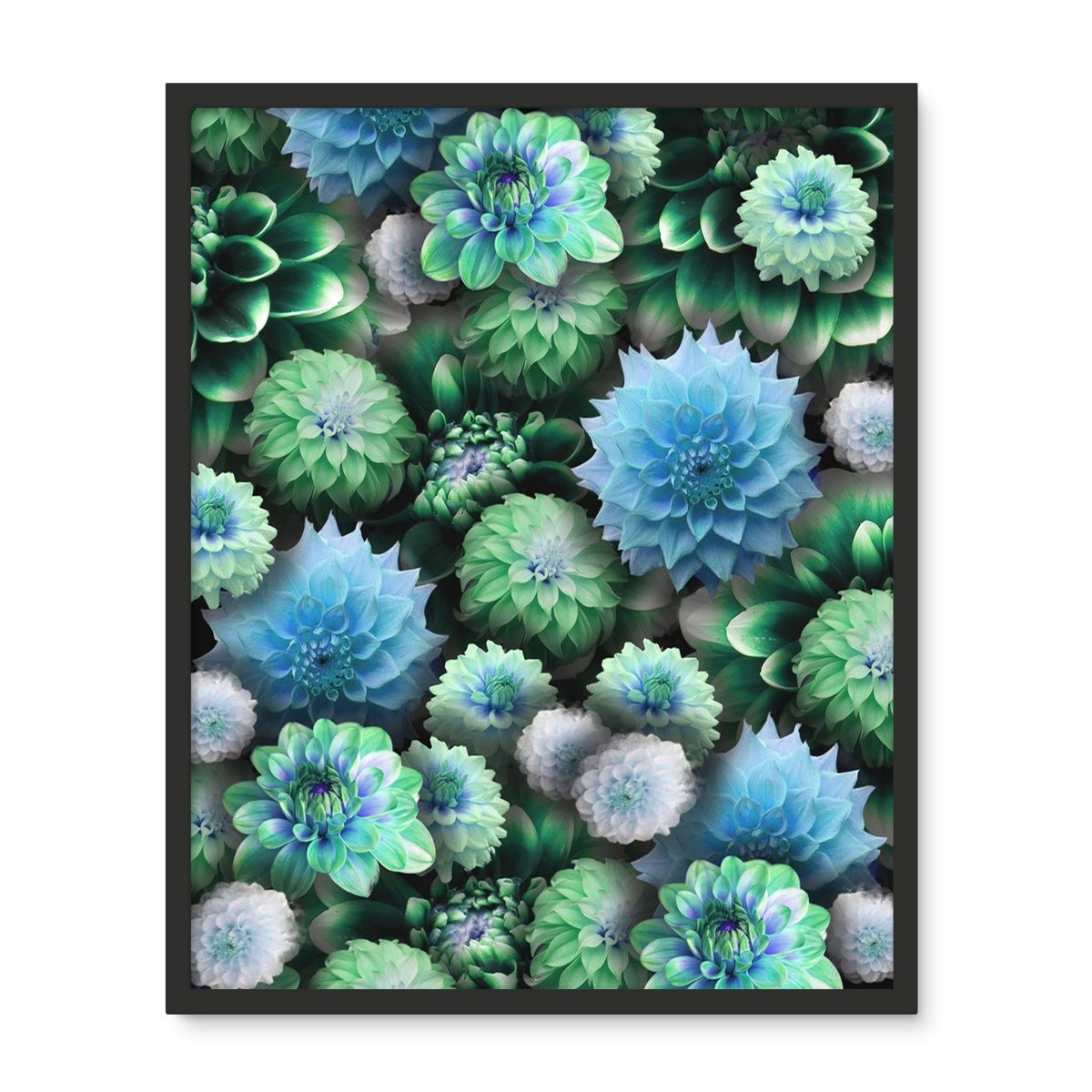 Blue Green Dahlias Framed Photo Tile