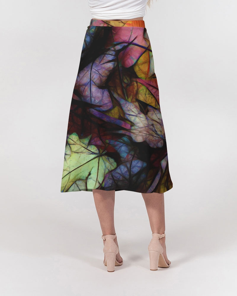 Fall Leaves Abstract Women's A-Line Midi Skirt