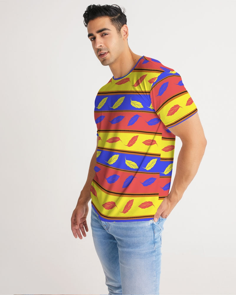 Red Yellow and Blue Leaf Stripes Men's Tee
