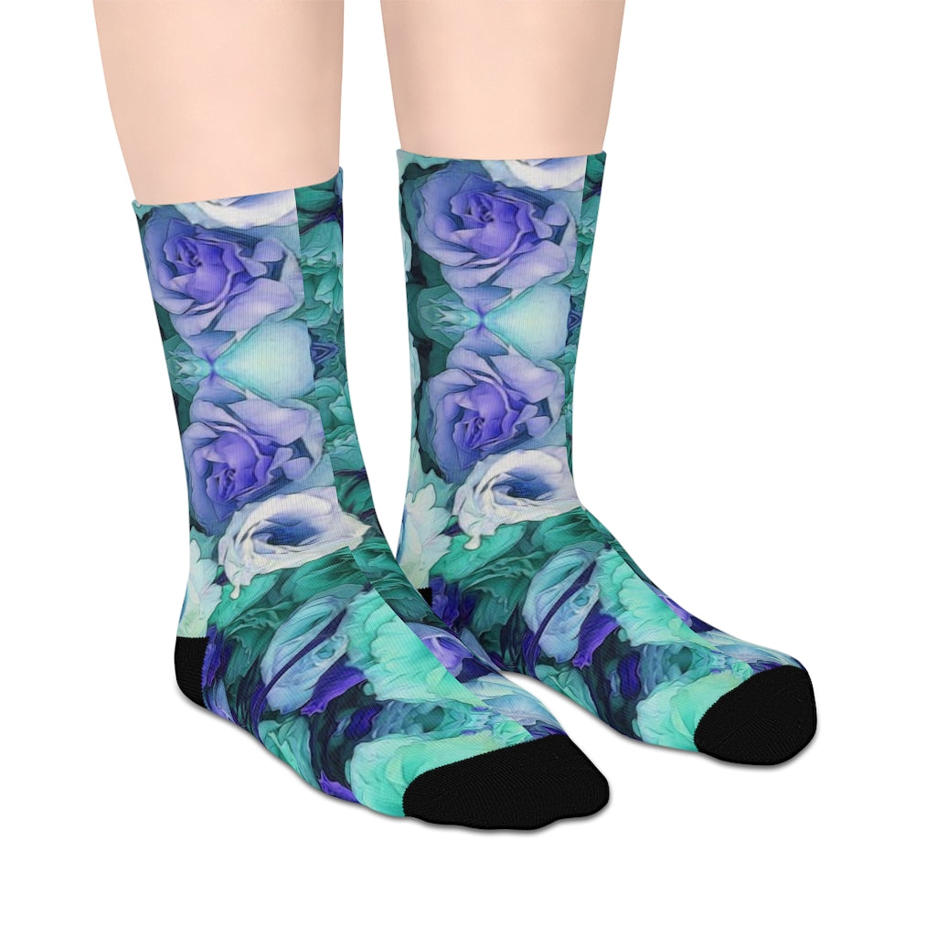 Aqua Flower Kaleidoscope Mid-length Socks