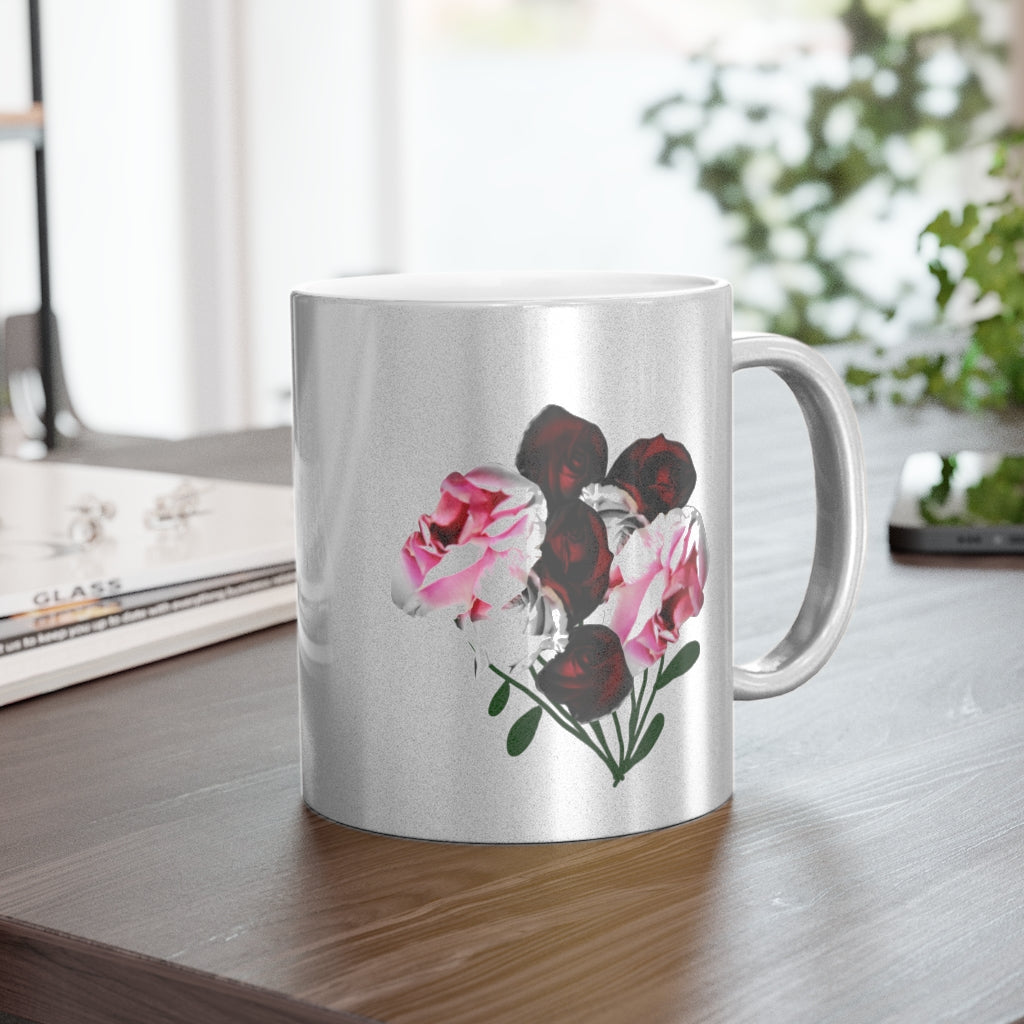 Pink and Red Roses Metallic Mug (Silver\Gold)