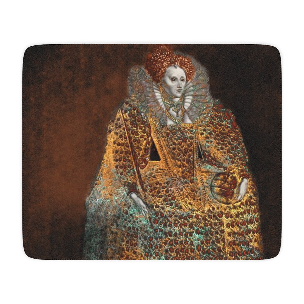 Elizabeth I In Gold Tan Sherpa Blanket