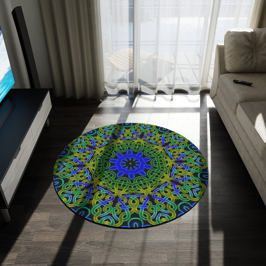 Blue Green Celtic Kaleidoscope Round Rug