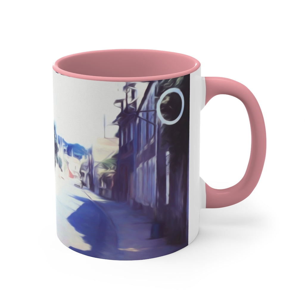 Vintage Travel Blue Car on Street Accent Coffee Mug, 11oz