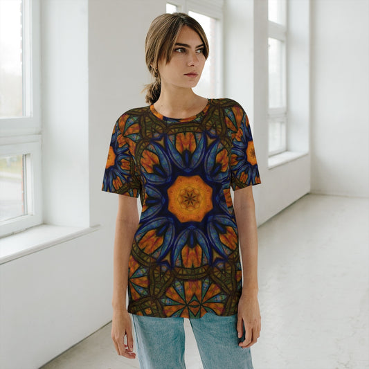 Blue and Orange Sketchy Kaleidoscope Unisex AOP Cut & Sew T-Shirt