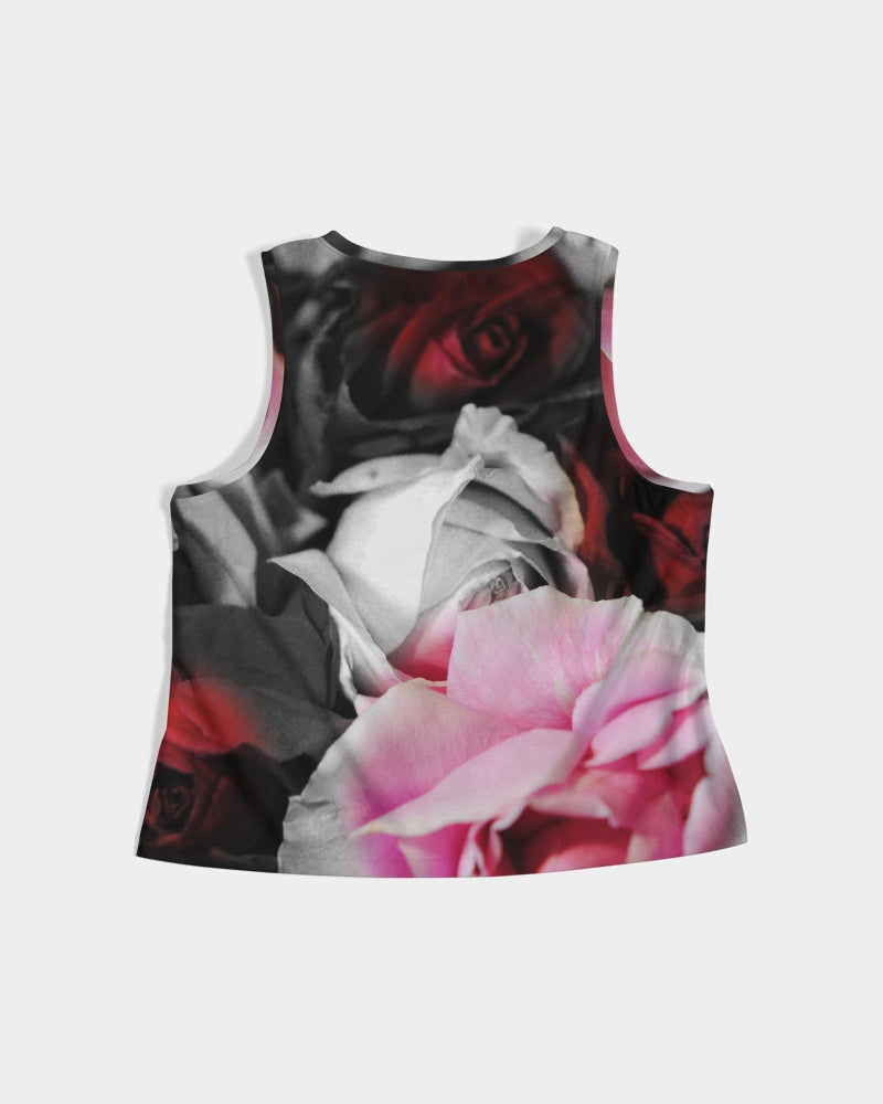 Black and White Roses Fade Women's Cropped Tank